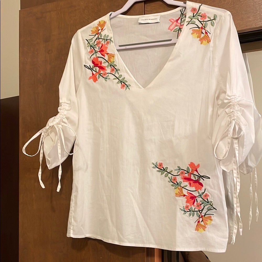 White Floral Embroidered Top